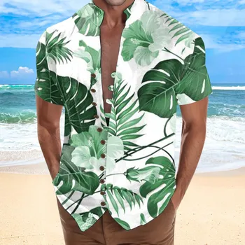 Пляжные гавайские рубашки, праздничная рубашка на пуговицах для отдыха, мужская отпускная рубашка с коротким рукавом, дорожный воротник, праздничная одежда для пляжа