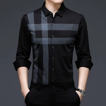 Повседневные мужские рубашки 2023 Весна-осень, полосатый дизайн, рубашка в винтажном стиле, топы для деловых вечеринок с длинным рукавом, защита от морщин