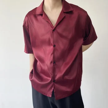 SYUHGFA Men 2023 Летняя Модная Роскошная Атласная рубашка, Индивидуальность, Свободные топы с коротким рукавом, Модные Корейские Повседневные рубашки для мужчин