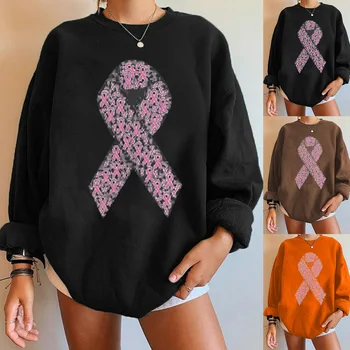 Вдохновляющий Рак Молочной Железы С Розовым Логотипом Crew женская Одежда Базовый Пуловер В Европейском Стиле
